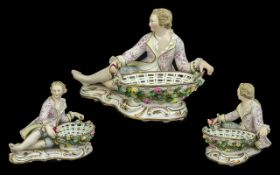 Dresden - Hand Painted 19th Century Porcelain Figural Sweetmeat Basket,