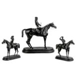 A Bronze Model of a Horse & Jockey, after Charles Valton, on a naturalist base,