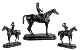 A Bronze Model of a Horse & Jockey, after Charles Valton, on a naturalist base,