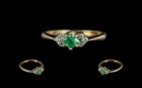 Ladies - Attractive Petite 9ct Gold Diamond and Emerald Set DIamond Ring. Full Hallmark to Shank.