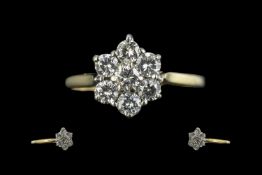 18ct Gold Attractive Diamond Set Cluster Ring, Flower head Setting. Full Hallmark for 750 to Shank.