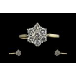 18ct Gold Attractive Diamond Set Cluster Ring, Flower head Setting. Full Hallmark for 750 to Shank.