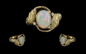 Ladies 14ct Gold Attractive Opal & Diamond Set Dress Ring, good design.