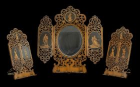 Italian Grand Tour Interest ( 1850's ) 19th Century Sorrento Mirror, With Central Oval Mirror