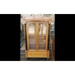 German Style Biedermeier Glass Front Bookcase, black turned supports,