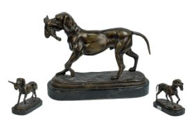 Bronze Figure of a Pointer Dog With Pheasant In Mouth.