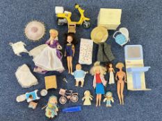 A Collection of Barbie & Sindy Related Figures and Accessories, including a scooter, bureau,