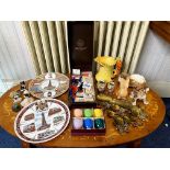 Box of Collectibles, including Blackpool Tower commemorative plates, assorted animal figures,