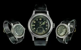 Longines - World War II Stainless Steel Military Mechanical Wrist Watch with Original Black Leather