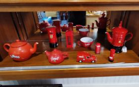 Red Typhoo Tea Set comprising tea pot, milk jug and sugar bowl,