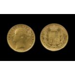 Queen Victoria 22ct Gold Young Head Shield Back Full Sovereign - Date 1849 Mint London.