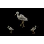 18ct Diamond Set Wading Bird Brooch realistically modelled pave diamond set body with ruby eye