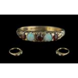 Ladies Attractive 9ct Gold Opal and Garnet Set Ring - Full Hallmark To Shank.