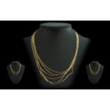 Ladies 9ct Gold Superior Multi Strand Necklace. Marked 9.375. Very Tactile - Wonderful Colour.