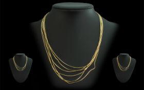 Ladies 9ct Gold Superior Multi Strand Necklace. Marked 9.375. Very Tactile - Wonderful Colour.