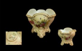 Royal Worcester Blush Ivory Hand Painted Six Sided Vase, Decorated with Images of Spring Flowers.