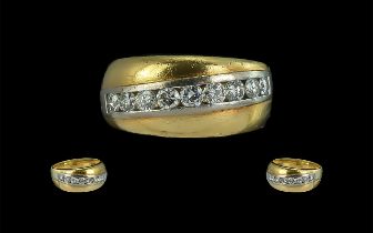 Superb 18ct Gold Solid Shank Nine Stone Diamond Set Ring,