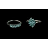 Two Russian Apatite Rings, two contrasting styles of the aqua blue apatite, one, an elegant cluster,