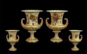 Royal Worcester Fine Quality Pair of Hand Painted Blush Ivory Campagna Twin Handled Vases decorated