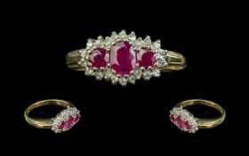 Ladies Attractive 9ct Gold Rubies and Diamond Set Dress Ring. Full Hallmark to Shank.