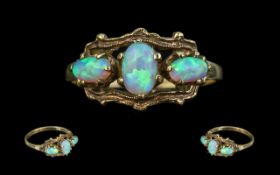 Antique Period - Attractive 9ct Gold 3 Stone Opal Set Dress Ring.