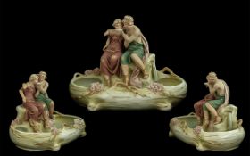 Royal Dux Bohemia Fine Quality Hand Painted Impressive Porcelain Figural Shell Bowl depicting two