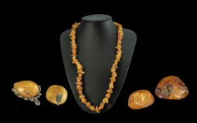 Early 20th Century Butterscotch Necklace ( Beaded ) with a Small Collection of Large Butterscotch