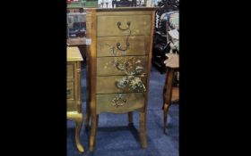 Chinese Style Tallboy, lacquered in gold with foliage and bird decoration. Five drawers.
