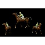 Beswick Hand Painted Seated Jockey and Horse Figure ' Walking Racehorse ' No 24, Colourway No 2.