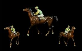 Beswick Hand Painted Seated Jockey and Horse Figure ' Walking Racehorse ' No 24, Colourway No 2.