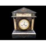 A 19th Century French Black Slate Architectural Clock, column supports and panels.