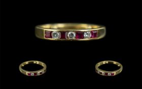 Ladies Attractive 18ct Gold Ruby & Diamond Channel Set Ring - Full Hallmark To Shank,