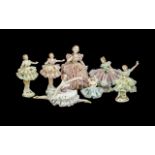 A Good Collection of Dresden Hand Painted Porcelain Lace Dressed Dancing Figures ( 7 ) Figures In