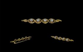 Antique Period - Well Designed 18ct Gold Four Stone Diamond Set Brooch, Snake Design. The Cushion