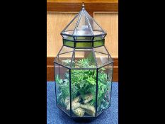 Beautiful Glass Terrarium, octagonal shape with lift off top for plant upkeep, leaded sides,