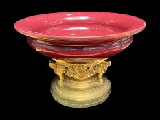 French Table Centrepiece, French Empire style Griffin decorated base, on a burgundy shallow bowl.