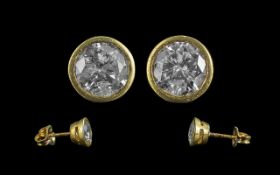 18ct Gold Pair of Well Matched Diamond Stud Earrings, Pave Set. Marked 18ct.