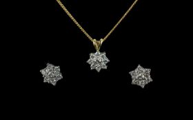 18ct Gold - Attractive Good Quality Diamond Set Cluster Pendant with Attached 18ct Gold Chain + A