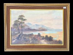 Keith Sutton Large Oil on Canvas, 'Across Barmouth' landscape view of sea, mountains and trees.