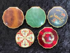 Five Stratton Vintage Compacts, assorted designs.