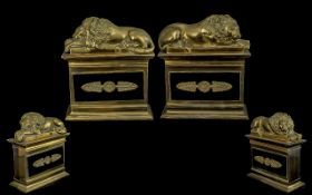 A Large and Impressive Heavy Pair of Heavy Cast Gilt Metal Figural Lions,