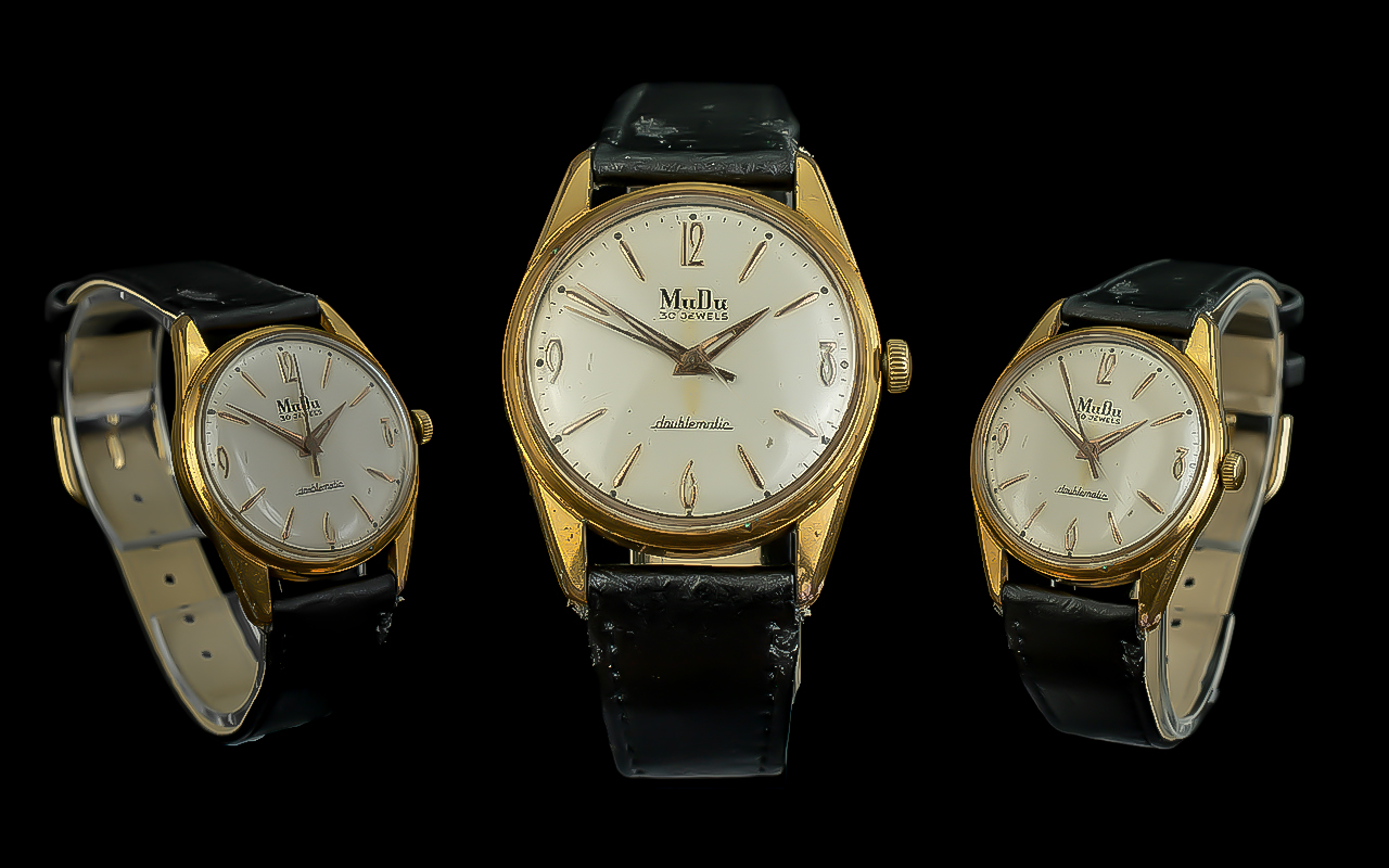 Mu Du Gent's Gold Plated 30 Jewels Doublematic Stainless Steel Mechanical Wristwatch, ref.no. E