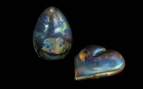 ( 2 ) John Ditchfield Glass Paperweights. In the Form of a Heart and an Egg. Both Signed to Base.