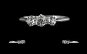 Antique Period Platinum 3 Stone Diamond Set Ring. Marked Platinum to Shank.