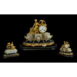 French 19th Century Excellent Quality Alabaster and Gilt Bronze 8 Day Figural Mantel Clock of Large