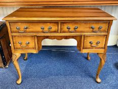 Yew Wood Ladies Desk, two large drawers over two smaller drawers. 38" wide x 20" deep x 30" high.