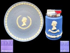 Wedgwood Blue Jasper/Ronson Table Lighter - Silver Jubilee 1952 - 1977 with box and instruction