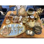 Large Collection of Brass, Pewter & Silver Plated Ware, including candlesticks, mugs, ornaments,