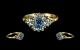 18ct Gold - Ladies Attractive Sapphire and Diamond Set Dress Ring.