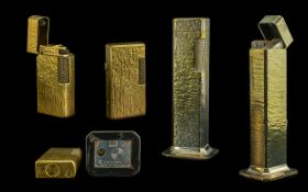 Dunhill 70 Deluxe Gold Plated Lighter Bark Finish Design In Good Condition + a Dunhill Gold Tone,